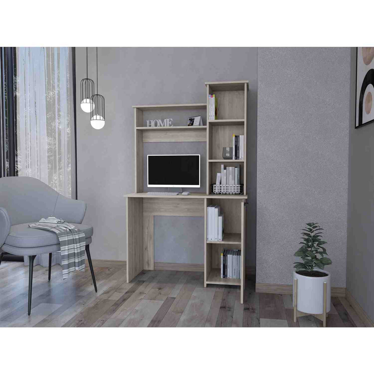 Escritorio Carson Ceniza 99 cm con Biblioteca y una Puerta - Escritorios | Bylmo