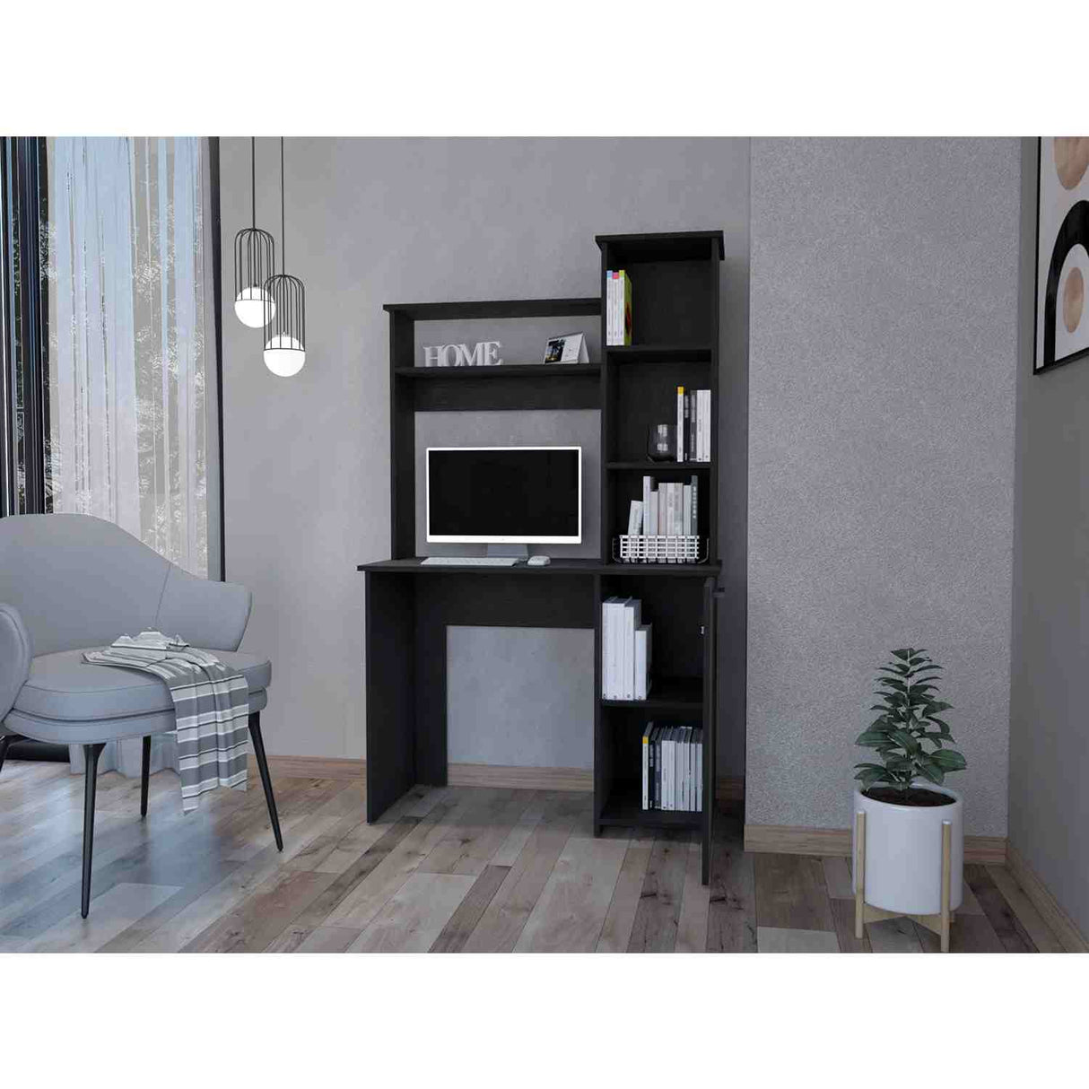 Escritorio Carson Wengue 99 cm con Biblioteca y una Puerta - Escritorios | Bylmo