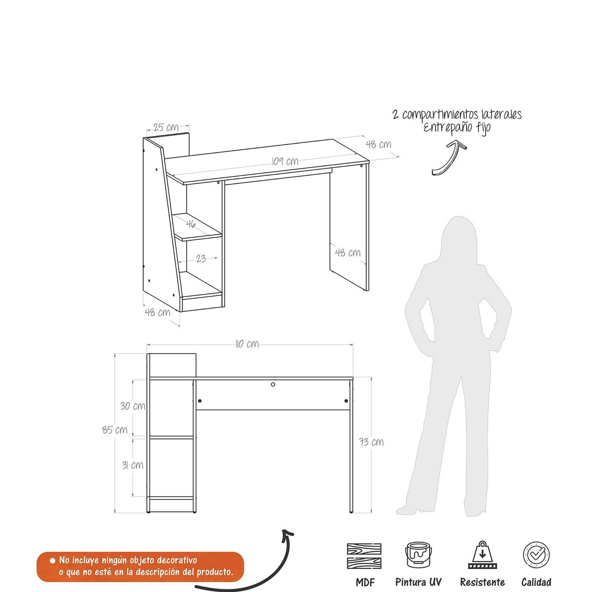 Escritorio Duna 110x84.4cm sin Cajones y con Organizador de Libros - Escritorios | Bylmo