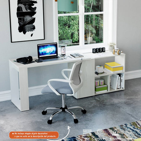 Escritorio Transformable 360G Niebla 126.4x72.5cm sin Cajones y con Organizador de Libros - Escritorios | Bylmo