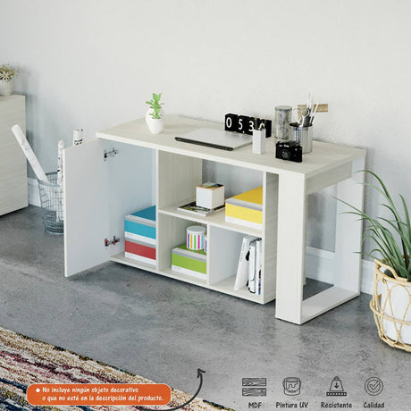 Escritorio Transformable 360G Niebla 126.4x72.5cm sin Cajones y con Organizador de Libros - Escritorios | Bylmo
