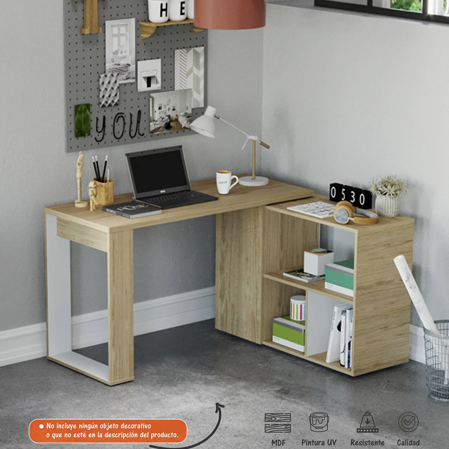 Escritorio Transformable 360G Rovere 126.4x72.5cm sin Cajones y con Organizador de Libros - Escritorios | Bylmo