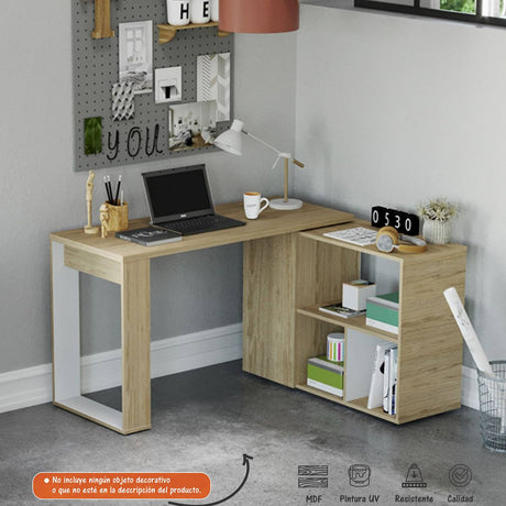 Escritorio Transformable 360G Rovere 126.4x72.5cm sin Cajones y con Organizador de Libros - Escritorios | Bylmo