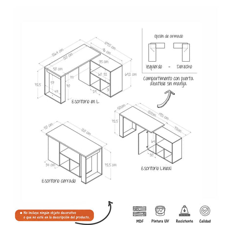 Escritorio Transformable 360G Rovere 126.4x72.5cm sin Cajones y con Organizador de Libros - Escritorios | Bylmo