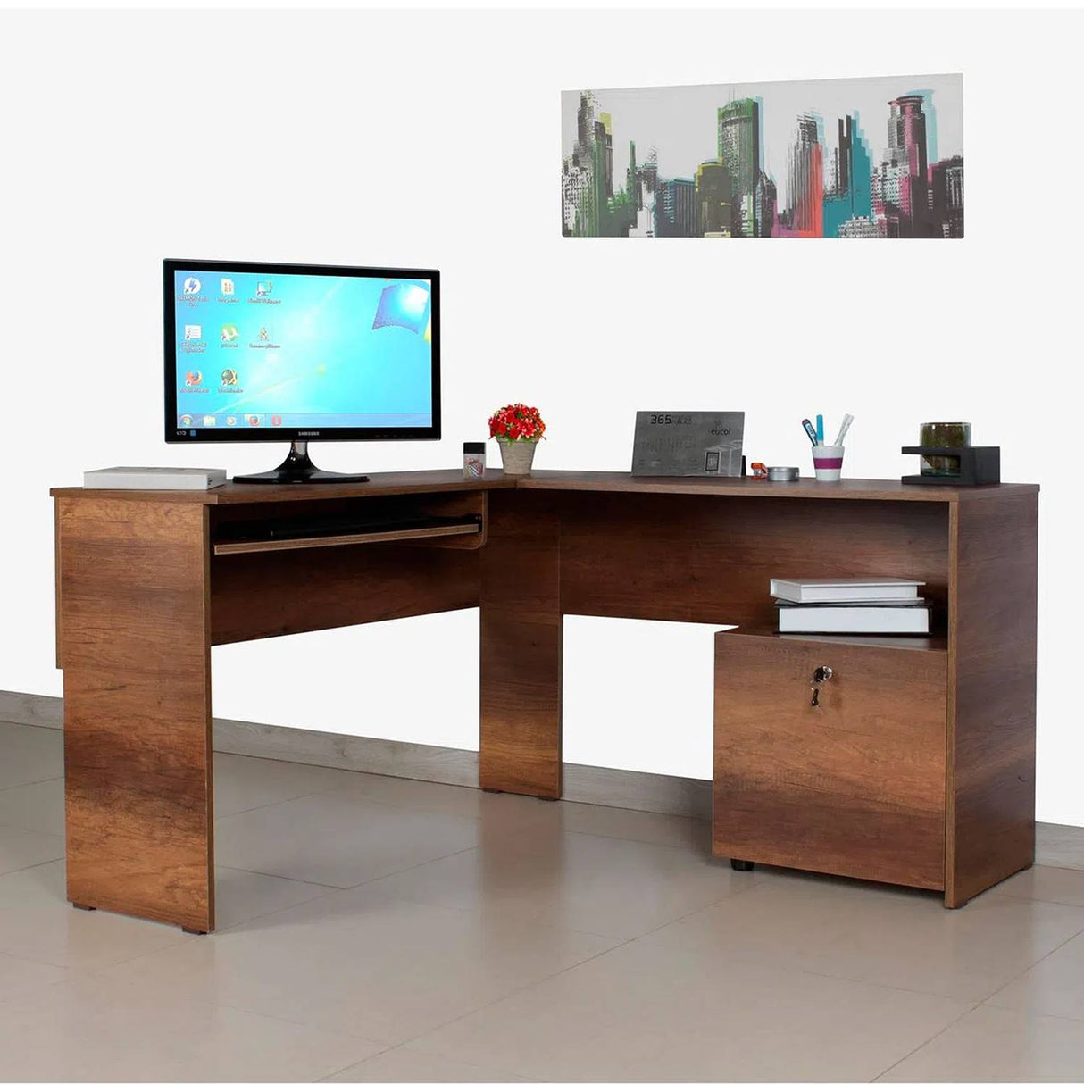 Escritorio en L Lisse Caramelo 120.9x73cm sin Cajones - Escritorios | Bylmo