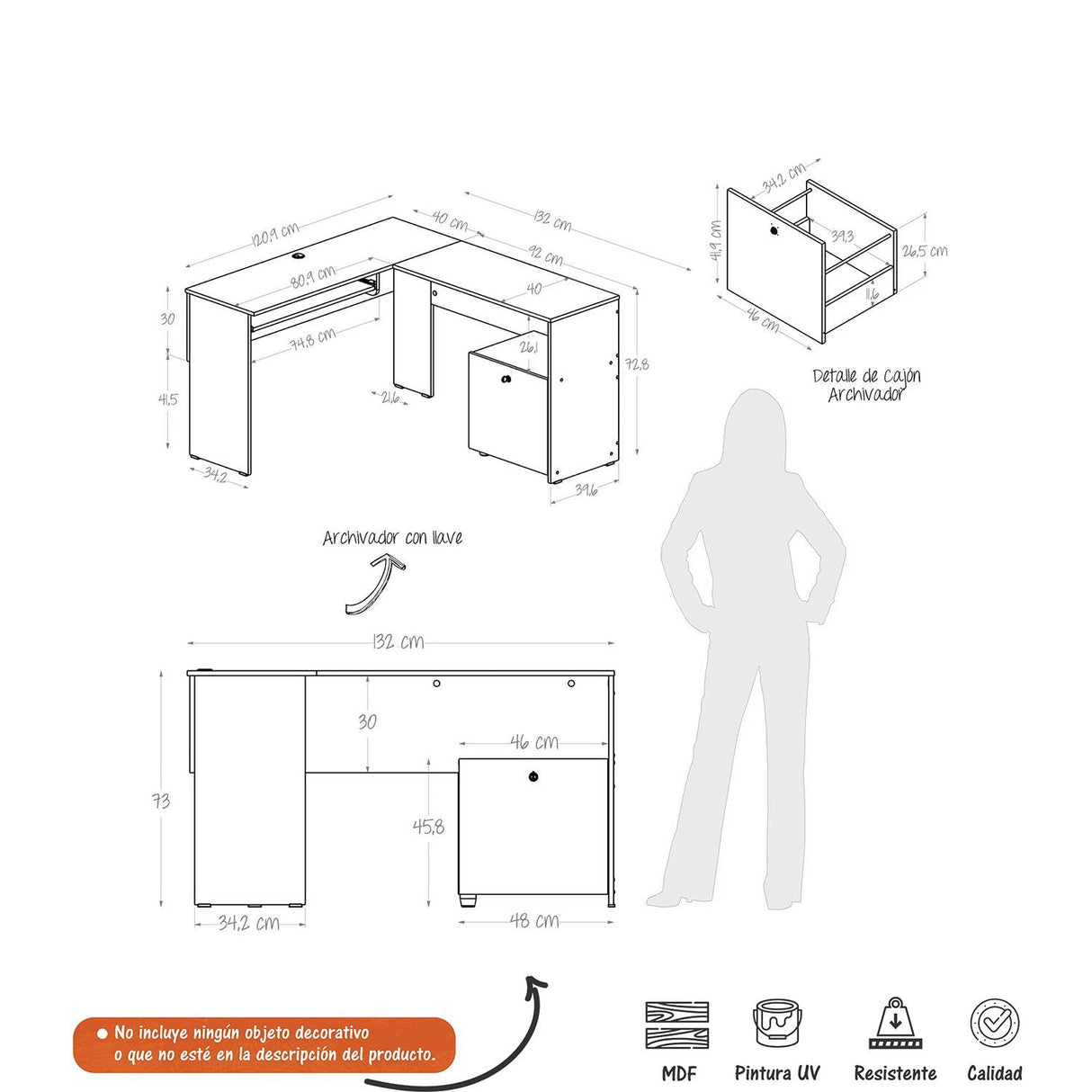 Escritorio en L Lisse Caramelo 120.9x73cm sin Cajones - Escritorios | Bylmo