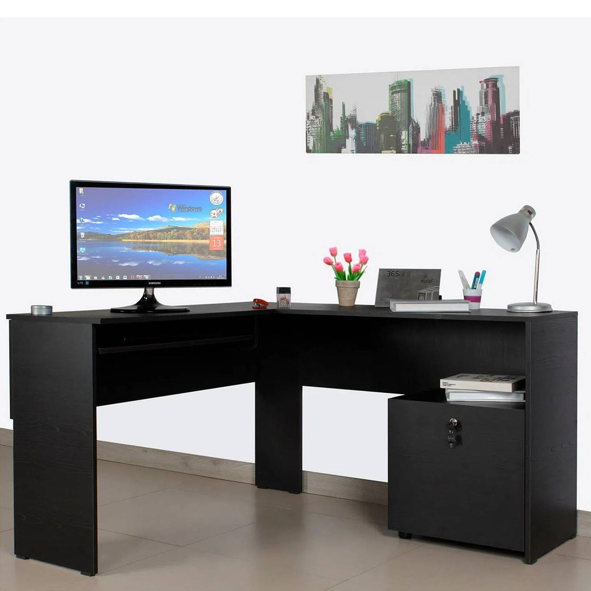 Estacion de Trabajo en L Lisse Wengue 120.9x73cm sin Cajones - Escritorios | Bylmo