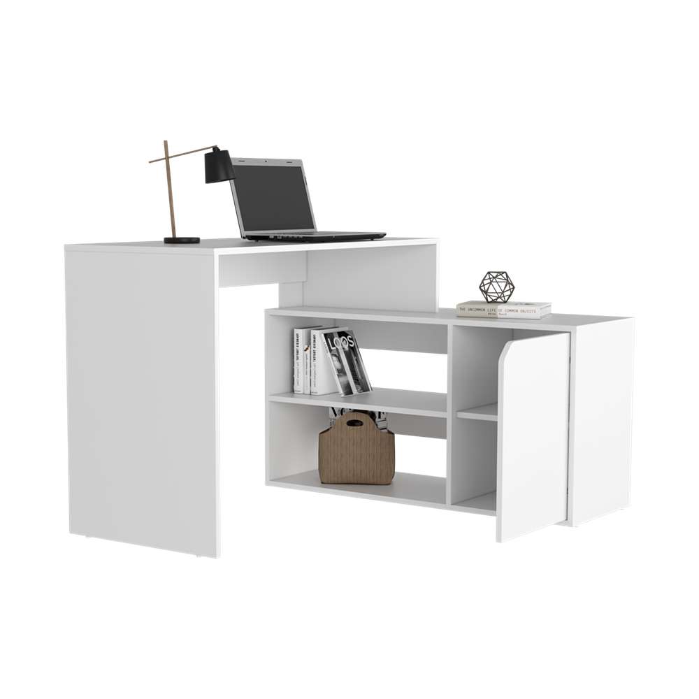 Escritorio en L Rennes Blanco 116 cm con Entrepaños y Puerta - Escritorios y Archivadores | Bylmo