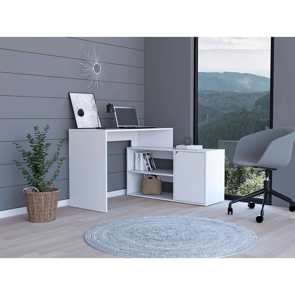 Escritorio en L Rennes Blanco 116 cm con Entrepaños y Puerta - Escritorios y Archivadores | Bylmo