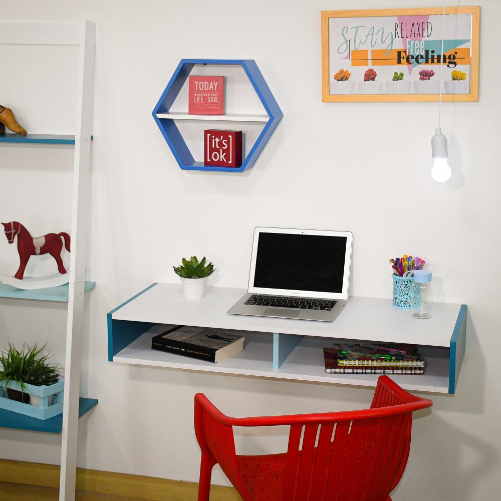 Escritorio Clash Azul 100 cm Flotante con Entrepaños - Escritorios y Archivadores | Bylmo