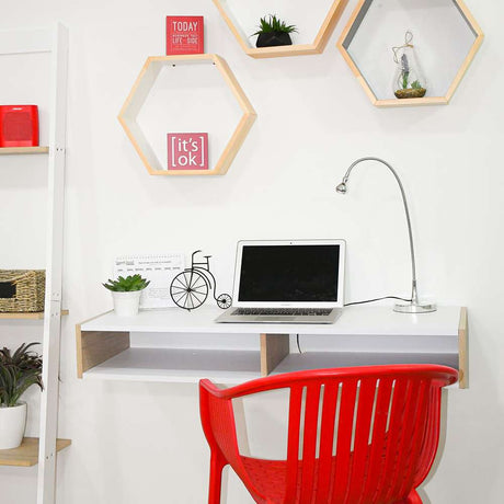 Escritorio Flotante Home Office Pino y Blanco 100x15cm sin Cajones - Escritorios y Archivadores | Bylmo