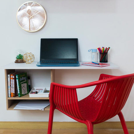 Escritorio Flotante Work Blanco y Cafe Oscuro 100x40cm sin Cajones - Escritorios y Archivadores | Bylmo