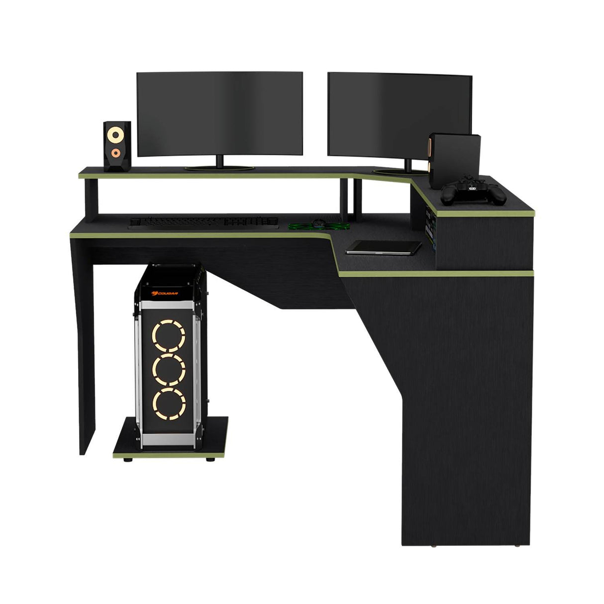 Escritorio Gamer Guma Wengue 128 cm En L Con Entrepaño para Pantalla - Escritorios | Bylmo