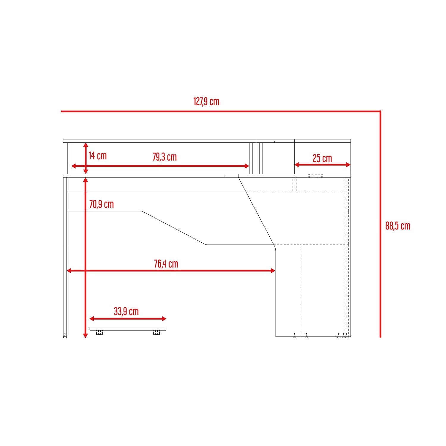 Escritorio Gamer Guma Wengue 128 cm En L Con Entrepaño para Pantalla - Escritorios | Bylmo