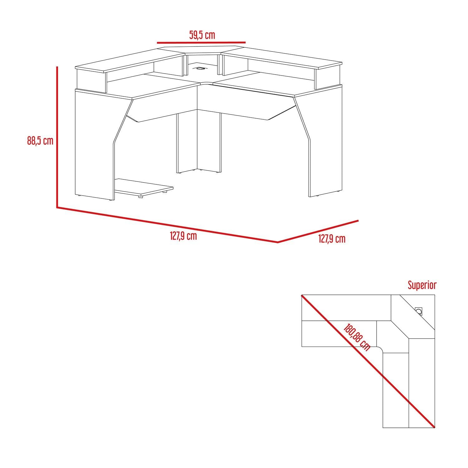 Escritorio Gamer Guma Wengue 128 cm En L Con Entrepaño para Pantalla - Escritorios | Bylmo