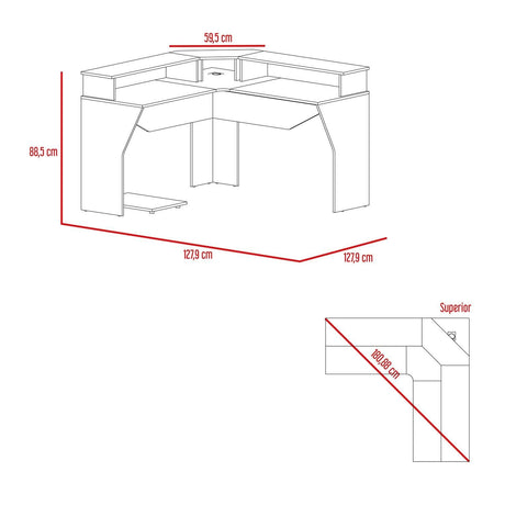 Escritorio Gamer Guma Wengue 128 cm En L Con Entrepaño para Pantalla - Escritorios | Bylmo