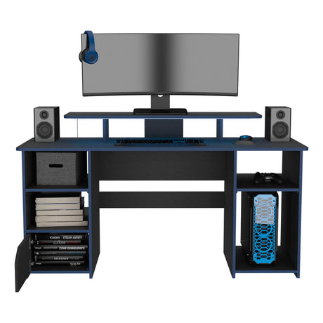 Escritorio Gamer Keria Wengue 157 cm con Entrepaño para Pantalla y Luz Led - Escritorios | Bylmo