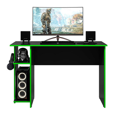 Escritorio Gamer Lyon Negro - Verde 114 cm con Compartimiento - Escritorios | Bylmo