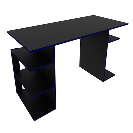 Escritorio Gamer Osaka Negro 120 cm con Bordes Azules y con Entrepaños - Escritorios | Bylmo