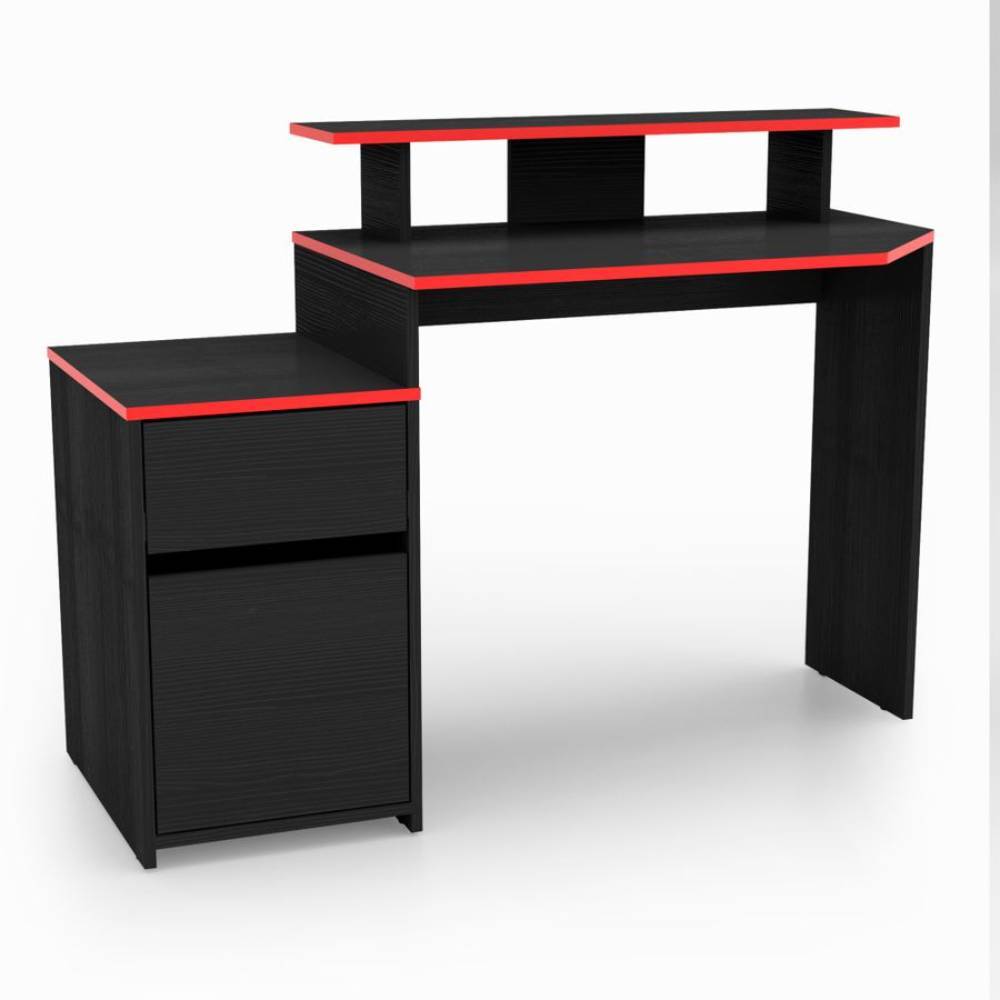 Escritorio Gamer Wengue y Rojo 120x88cm Con Un Cajón - Escritorios y Archivadores | Bylmo
