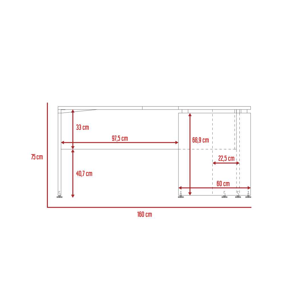 Escritorio en L Home Office Coñac 160x160cm sin Cajones - Escritorios y Archivadores | Bylmo