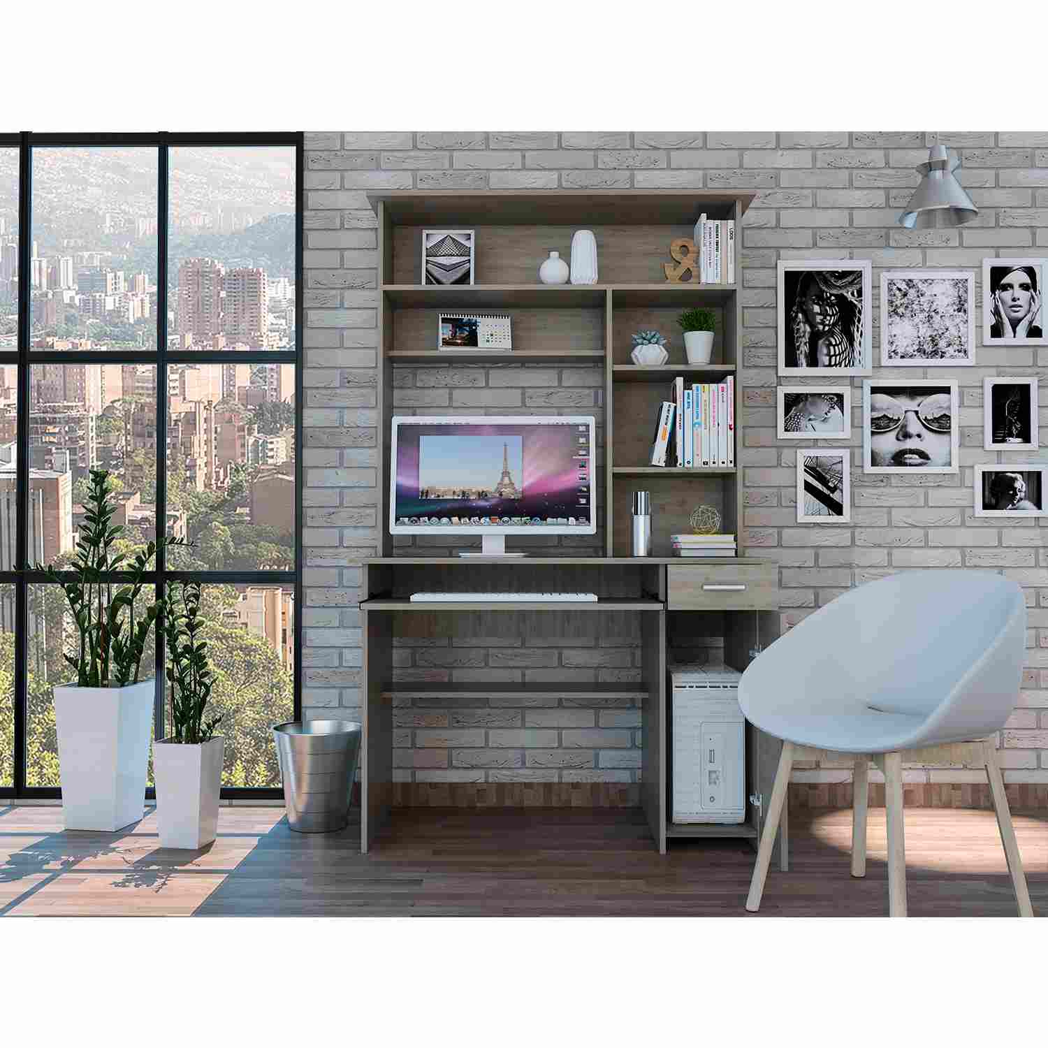 Escritorio Hutch Ceniza 110 cm Minimalista con Un Cajón - Escritorios | Bylmo