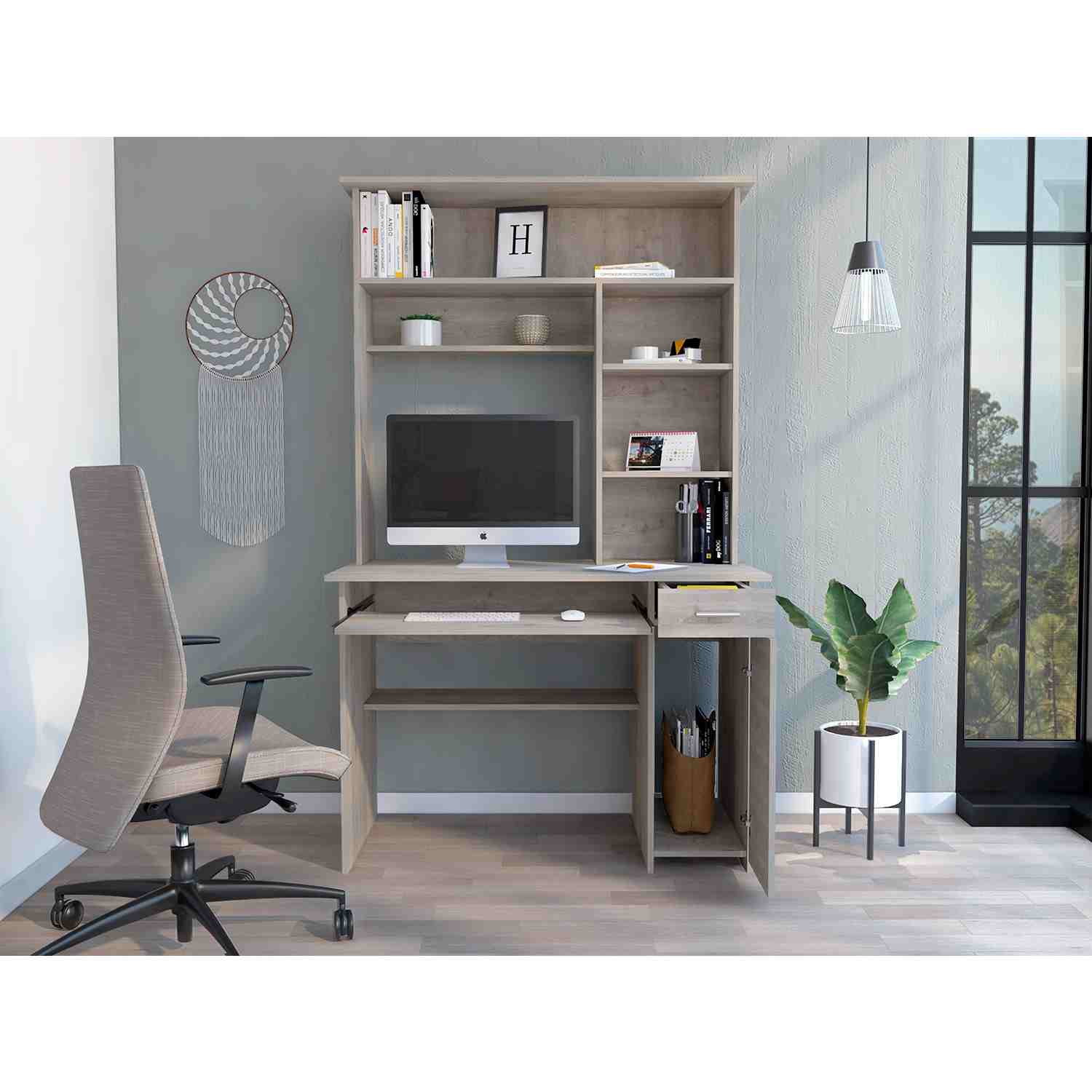 Escritorio Hutch Ceniza 110 cm Minimalista con Un Cajón - Escritorios | Bylmo