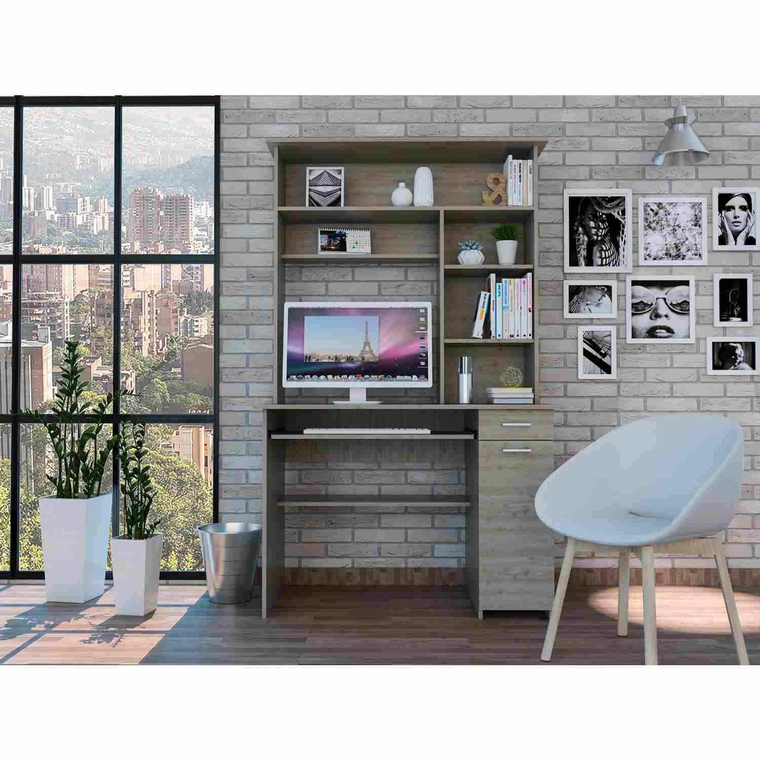 Escritorio Hutch Ceniza 110 cm Minimalista con Un Cajón - Escritorios | Bylmo