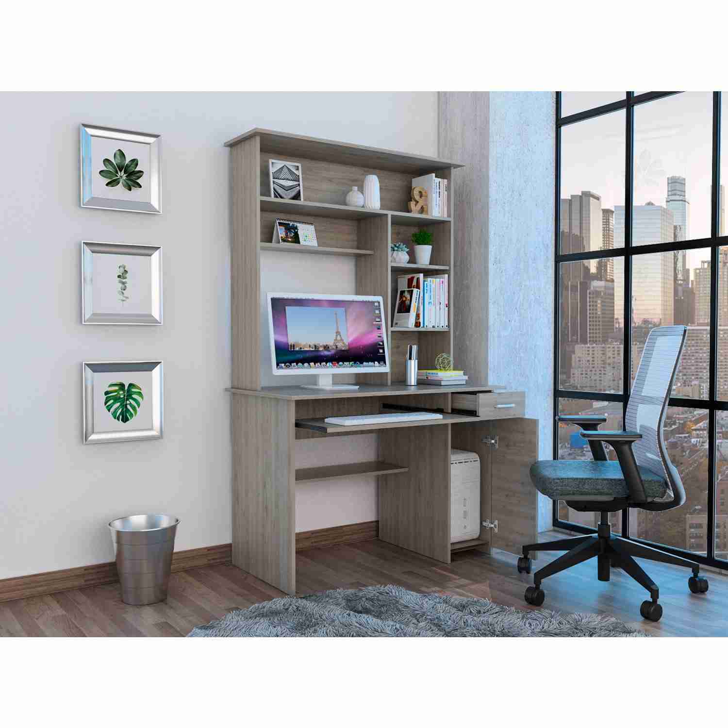 Escritorio Hutch Ceniza 110 cm Minimalista con Un Cajón - Escritorios | Bylmo