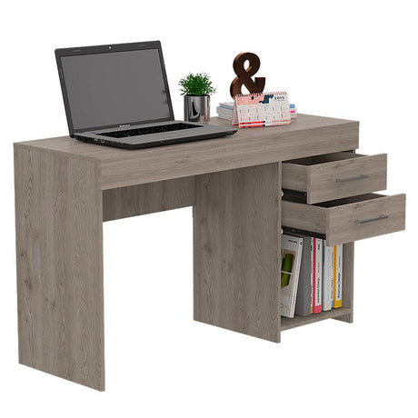 Escritorio Ibare Z Ceniza 120x75cm Con Dos Cajones y con Organizador de Libros - Escritorios y Archivadores | Bylmo
