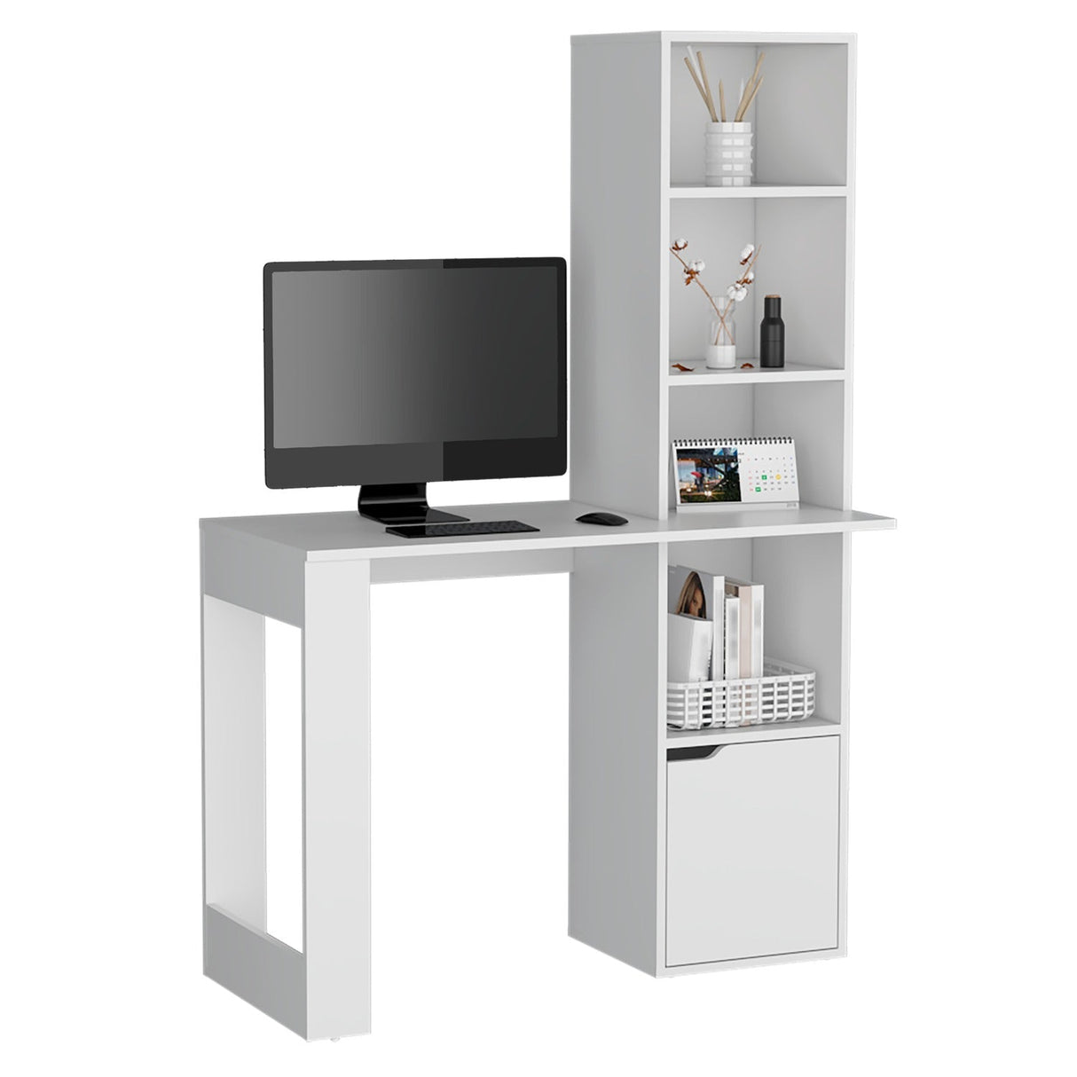 Escritorio Iowa Blanco 99x148cm sin Cajones y con Organizador de Libros - Escritorios | Bylmo
