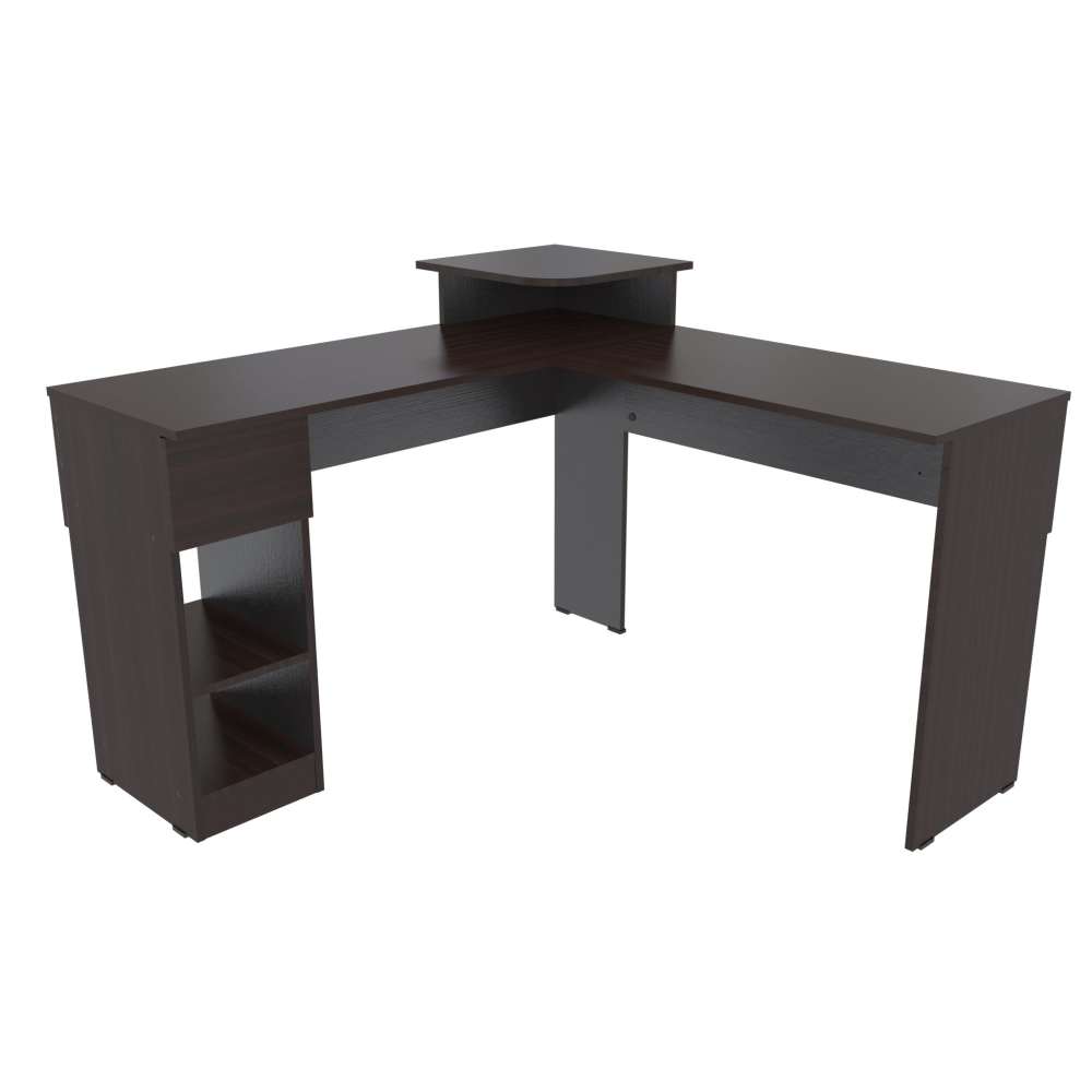 Escritorio en L Wengue 120.9x86.6cm sin Cajones y con Organizador de Libros - Escritorios y Archivadores | Bylmo