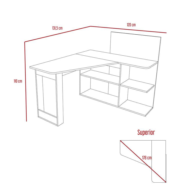 Escritorio en L Luca Duna 131 cm con Biblioteca