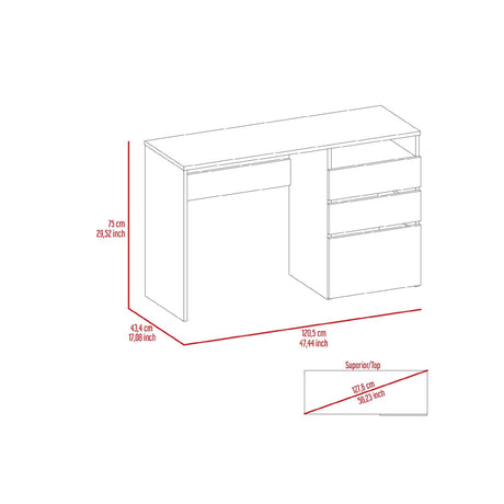 Escritorio Lucca Ceniza 121 cm x 75 cm con 1 Entrepaño, 2 Cajones y 1 Archivador Inferior - Escritorios | Bylmo
