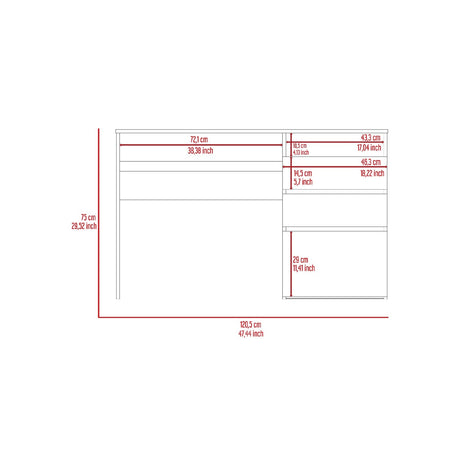 Escritorio Lucca Ceniza 121 cm x 75 cm con 1 Entrepaño, 2 Cajones y 1 Archivador Inferior - Escritorios | Bylmo
