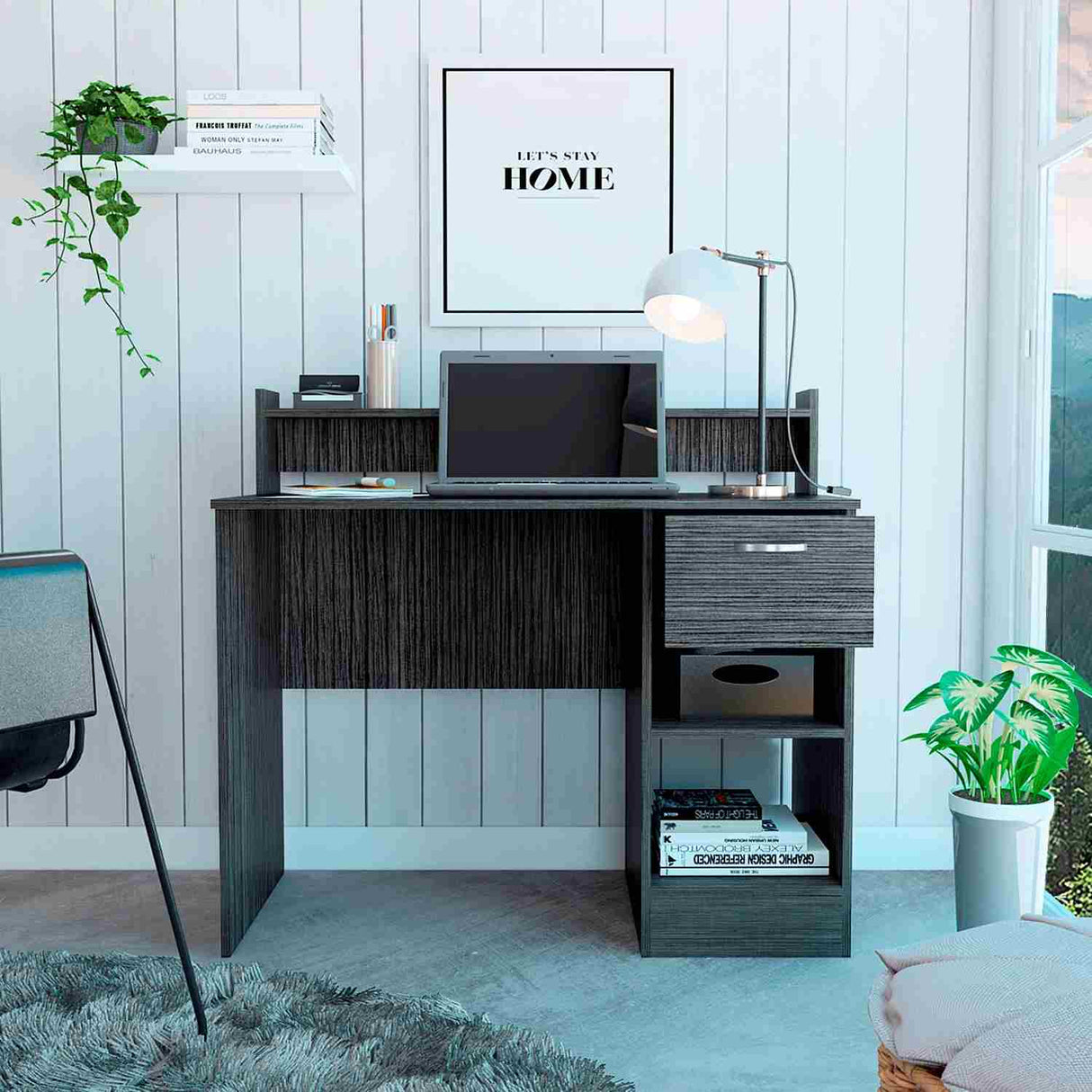 Escritorio Manaos Ceniza 102 cm con Un Cajón y Entrepaños - Escritorios | Bylmo