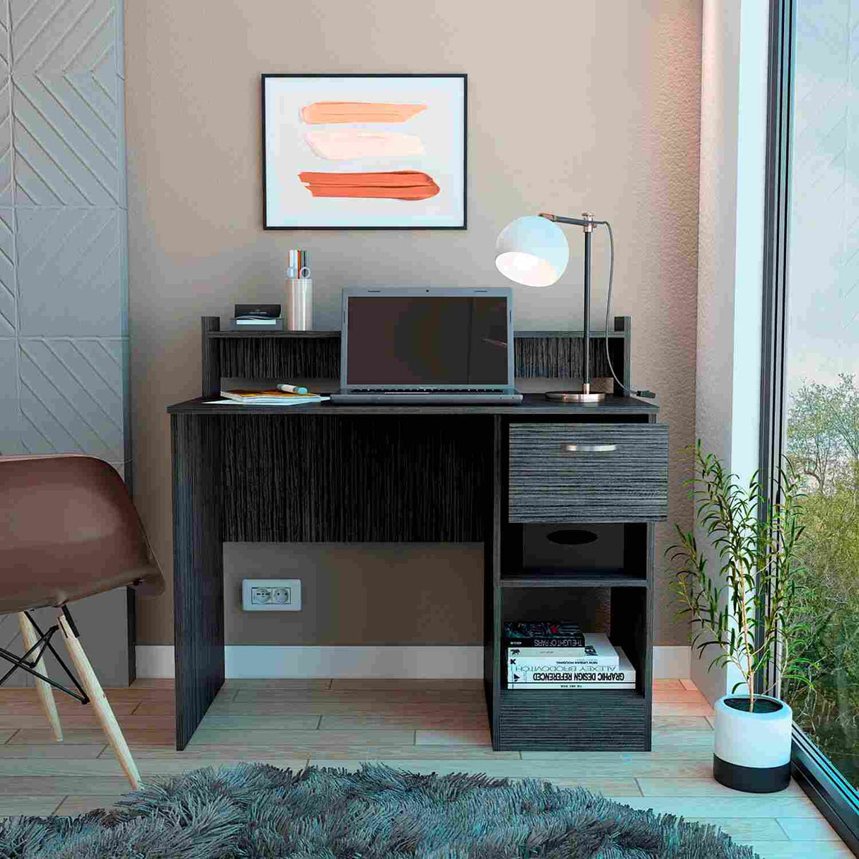 Escritorio Manaos Ceniza 102 cm con Un Cajón y Entrepaños - Escritorios | Bylmo