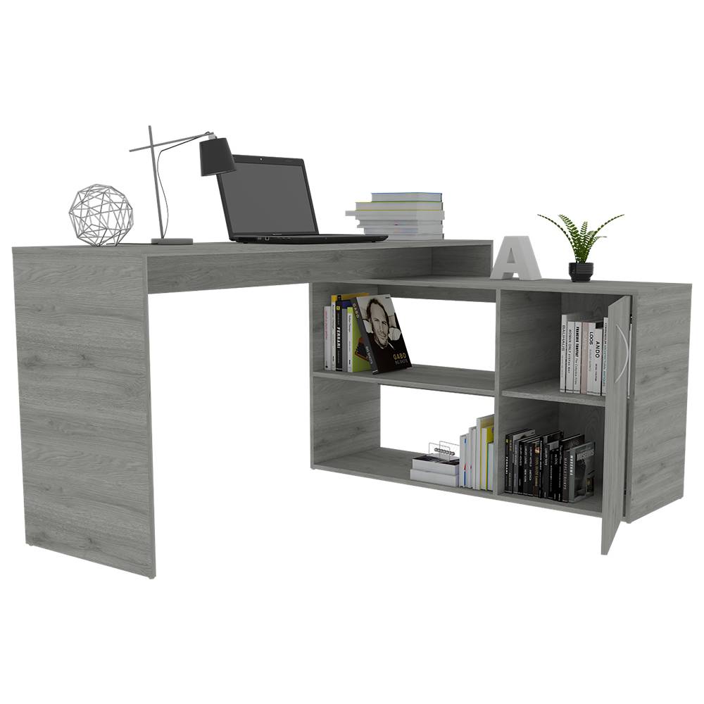 Escritorio en L Mega Ceniza 151.5x76.5cm sin Cajones y con Organizador de Libros - Escritorios y Archivadores | Bylmo