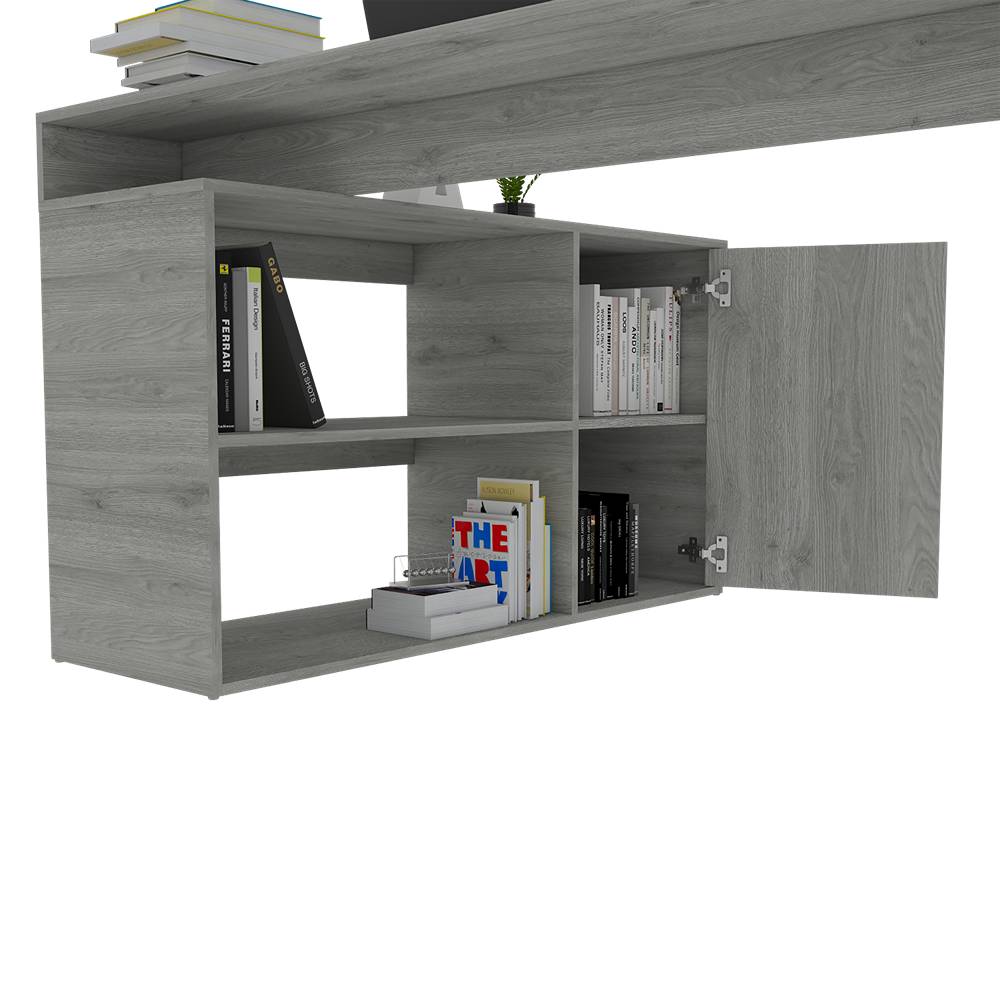 Escritorio en L Mega Ceniza 151.5x76.5cm sin Cajones y con Organizador de Libros - Escritorios y Archivadores | Bylmo
