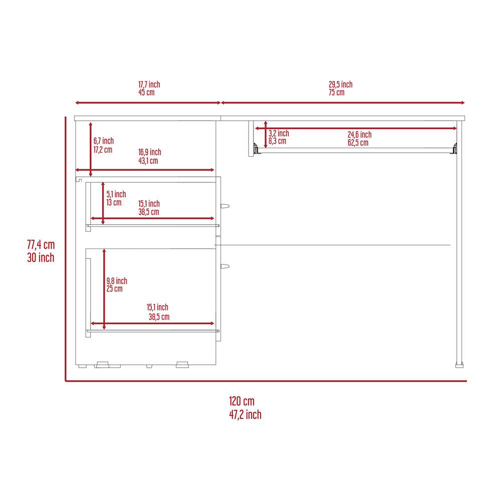 Escritorio en L Mix Roble 120 cm con Cajones y Entrepaños - Escritorios y Archivadores | Bylmo