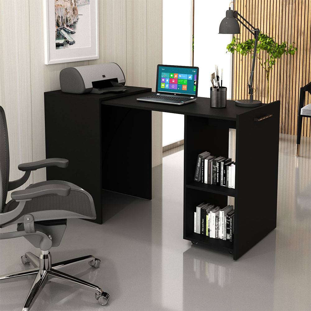 Escritorio Cádiz Negro 131 cm Transformable con Entrepaños - Escritorios y Archivadores | Bylmo