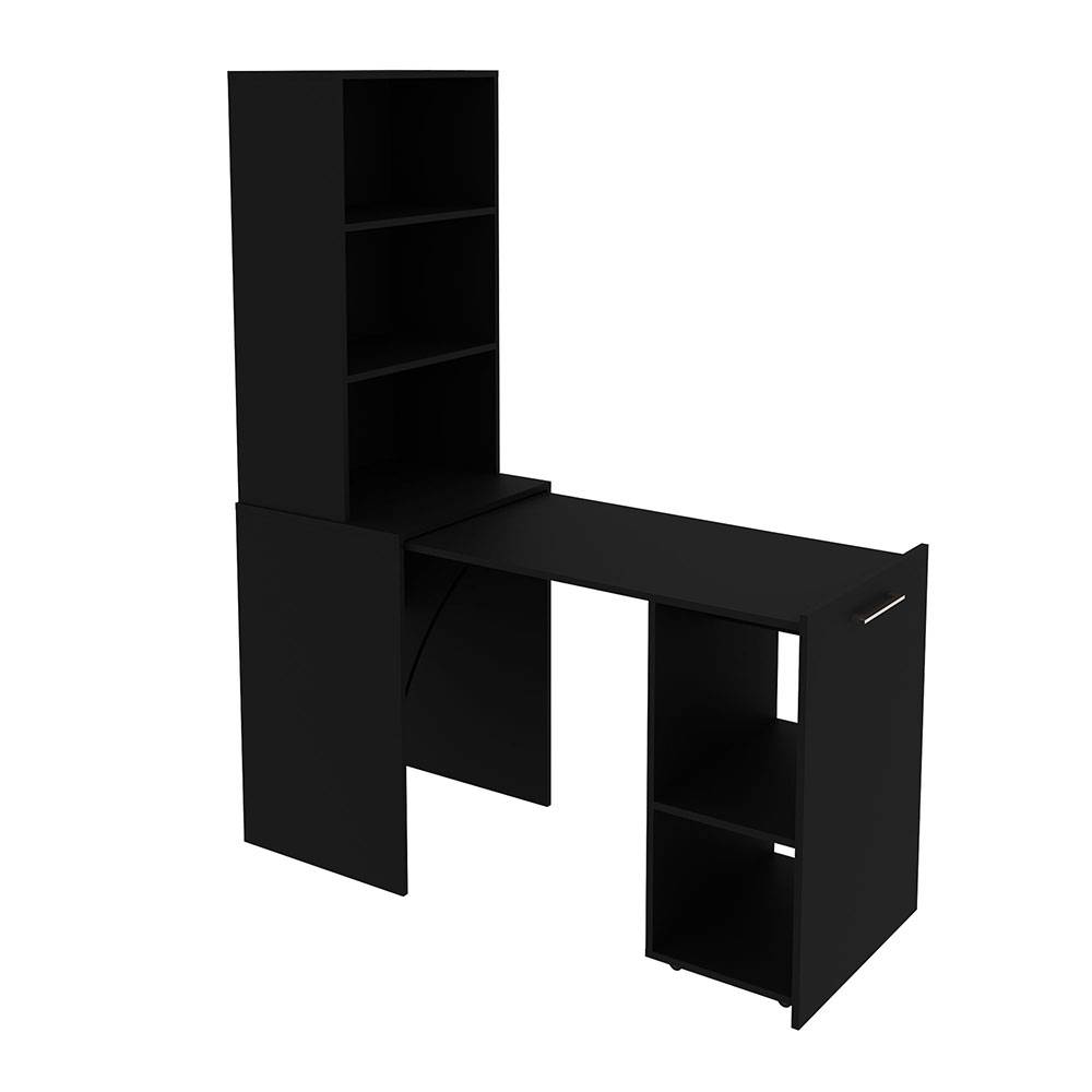 Escritorio Cuenca Negro 136 cm Transformable con Entrepaños y Biblioteca - Escritorios y Archivadores | Bylmo