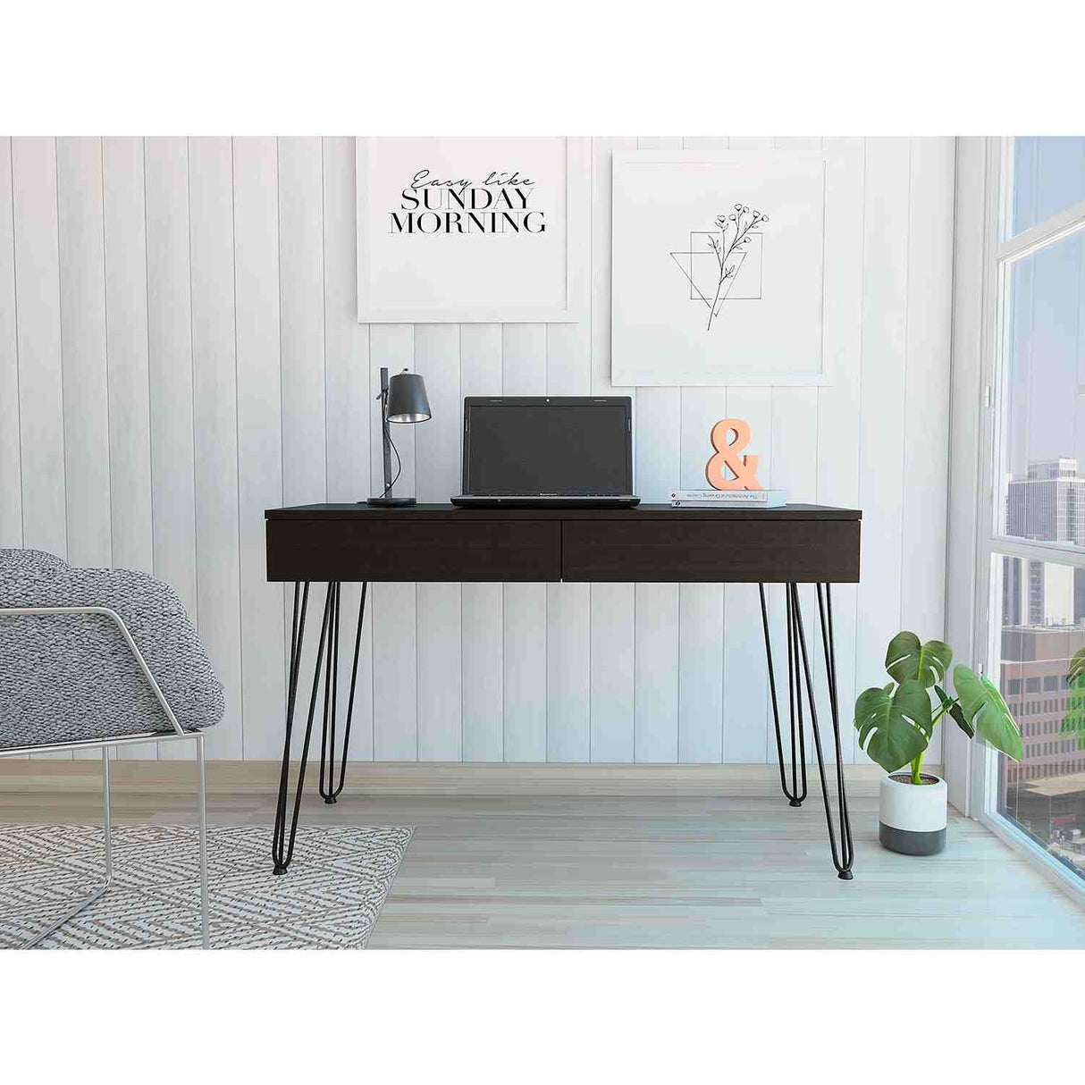 Escritorio Mumbai Wengue 120 cm con Dos Cajones y Patas Metálicas - Escritorios | Bylmo