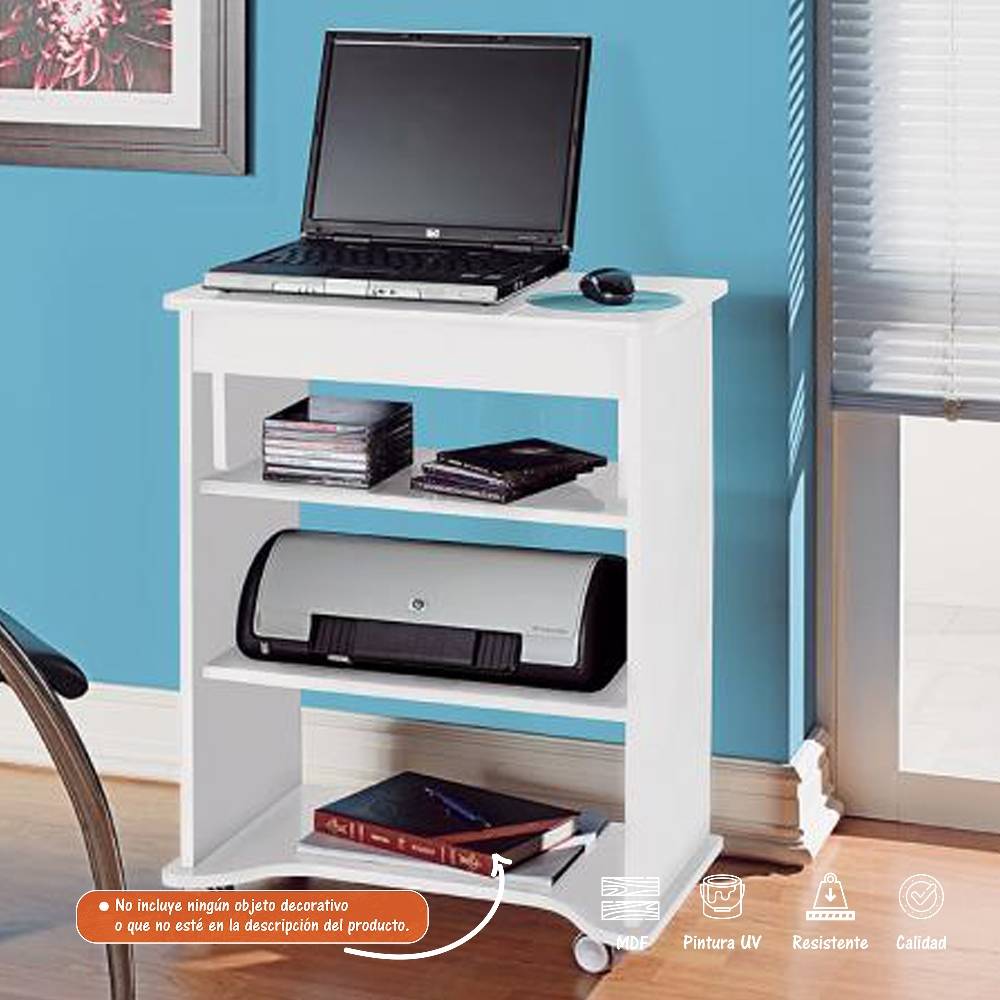 Escritorio Notebook Blanco 55 cm Móvil con Entrepaños - Escritorios y Archivadores | Bylmo