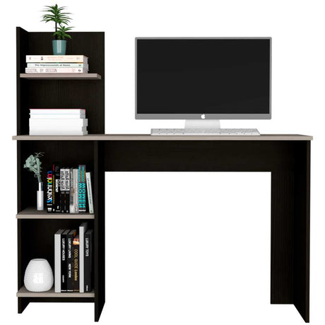 Escritorio Office Wengue y Ceniza 120x120.6cm sin Cajones y con Organizador de Libros - Escritorios y Archivadores | Bylmo