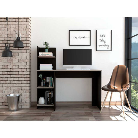 Escritorio Office Wengue y Ceniza 120x120.6cm sin Cajones y con Organizador de Libros - Escritorios y Archivadores | Bylmo