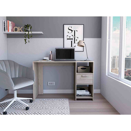 Escritorio Omma Ceniza 110 cm con Un Cajón y Dos Entrepaños - Escritorios | Bylmo