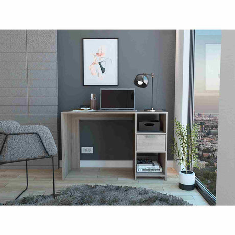 Escritorio Omma Ceniza 110 cm con Un Cajón y Dos Entrepaños - Escritorios | Bylmo