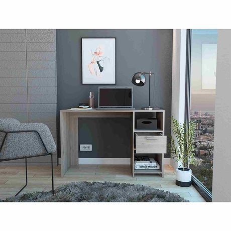 Escritorio Omma Ceniza 110 cm con Un Cajón y Dos Entrepaños - Escritorios | Bylmo
