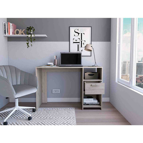 Escritorio Omma Ceniza 110 cm con Un Cajón y Dos Entrepaños - Escritorios | Bylmo